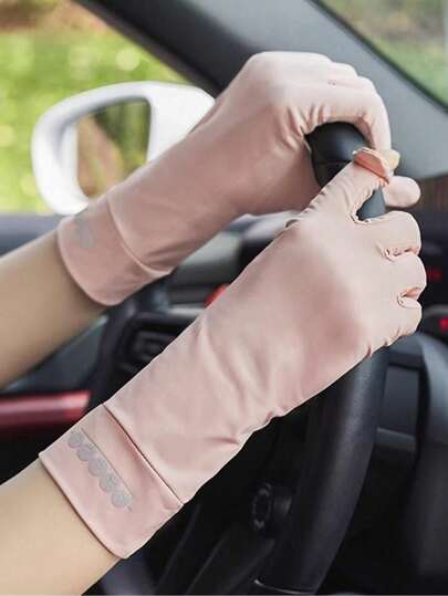 1 زوج قفازات واقية من أشعة الشمس للنساء اللون ، قماش بوليستر راحة صيفي ، تصميم ملائم للأنشطة الخارجية الصيفية، منع الانزلاق ، مضادة للأشعة فوق البنفسجية، تعمل بلمس الشاشة