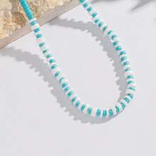 1pc Handmade Natural Turquoise & Shell Beaded Necklace, Fashion Versatile Unisex Couple Jewelry