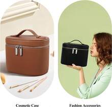 Cosmetic Case, Leather Makeup Bag, Portable Handheld Makeup Case, Detachable Compartments