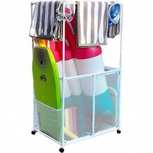 Essentially Yours Pool Equipment Holder With Towel Drying Bars, Mesh Rolling Pool Storage Organizer Bin, Extra Large With Towel Hanger, (34.5" W X 25" L X 62.6" H) - 白色 - 查看 1