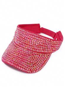 1pc Women's Wide Brim Rhinestone Embellished Adjustable Snapback Hat, High Quality, Shiny Diamonds, Unisex, Suitable For Travel, Vacation, Daily Use, Summer