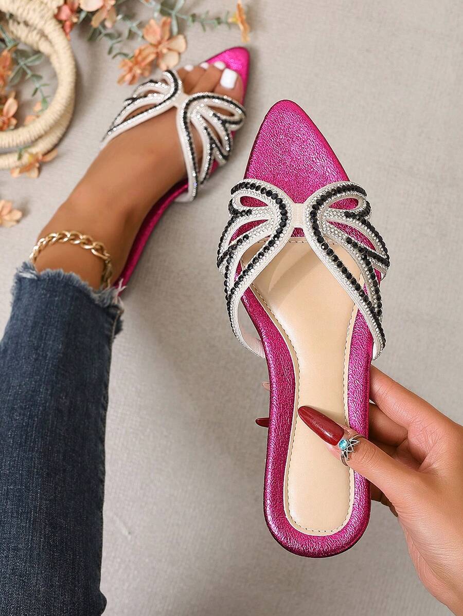 Crystal Pointed Toe Slippers, Shiny New Spring/Summer Brand H Style Women's Fashion Casual Roman Style Slip-On Sandals - Purple - View 1