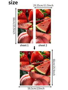 2 件/套 66 厘米 X 58.5 厘米自粘可移除 PVC 装饰墙贴，水果樱桃西瓜柠檬图案自粘贴纸适用于厨房墙壁、洗碗机、冰箱墙纸房间装饰墙面装饰卧室客厅装饰