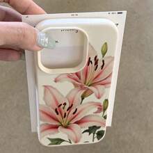 1 Stück Blumen TPU Material Blumen Rosa Lilie & Grüne Blatt Muster Handyhülle, kompatibel mit iPhone/Redmi Handy