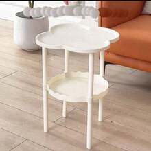 ミニマリスト モダンリビングテーブル、ナイトスタンド - 2段雲棚、ホームベッドサイドテーブル - 白 - チェックする 2