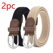 波西米亚风帆布编织腰带（两件套） - 弹性、无孔、男女通用、可调节、弹力裤腰带，适合秋季、万圣节等场合。 - 彩色 - 查看 1