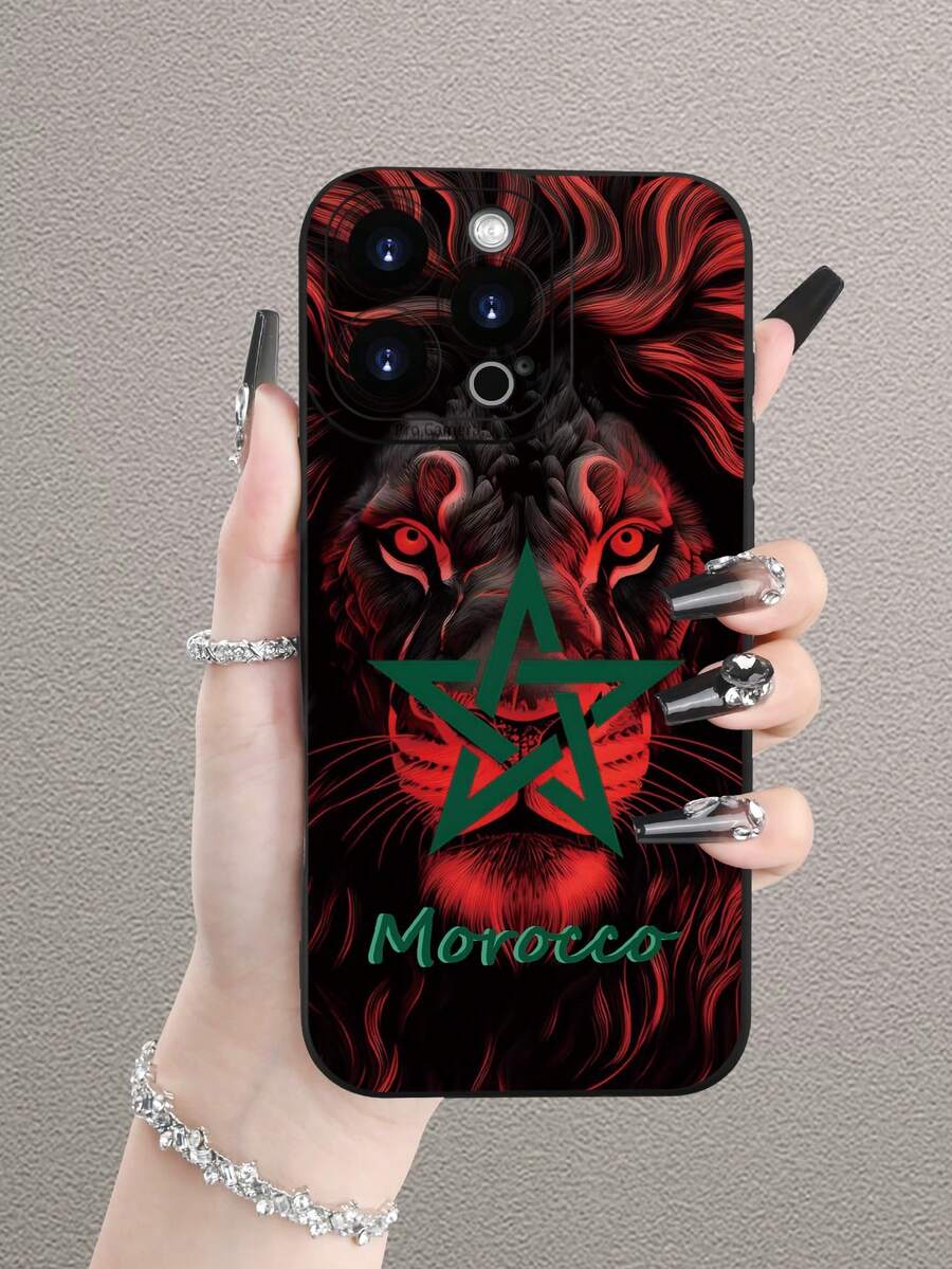 1 件红狮与五角星印花 2D 图案流行创意高端中东简约墨西哥个性化卡通酷拼红狮墨西哥五角星风格适合送给长辈、朋友、家人、情侣、生日、节日、黑色哑光软壳全保护防尘防水外壳兼容 16/15/14/13/12/11/Pro/ProMax/X/XR/XS/XSMAX/7/8/PLUS 和型号