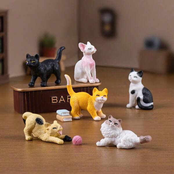 6 peças de acessórios decorativos em miniatura de micropaisagem de gato simulado para casa de bonecas, decoração fofa para mesa faça você mesmo