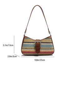 Bolso de hombro de gran capacidad con decoración de arcoíris de paja de primavera, diseño cuadrado minimalista para mujeres