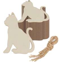 Unfinished Wooden Cat Shape Pieces, Natural Wood Cat Slices Craft, DIY Painting Decoration, Suitable For Hanging