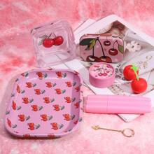 7pcs Rolling Tray Set W/Box Package, Cherry Lovers Can't Miss It! Includes -Friendly Grinder, Classic Size Rolling Tray, Glass Ashtray, Storage Box, Silicone Containers, 3-Tube Storage Containers, Cigarette Finger Holder|  Smoking Accessories Kit, For Besties, Friends, Girls And Any Smokers