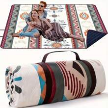 Portable Outdoor Picnic Blanket - Lightweight Polyester Beach Mat With Fashionable Geometric Design, Suitable For Camping, BBQ, Hiking And Travel, Camping Accessories