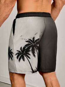 Men's Swim Trunks, Hawaii Holiday Coconut Tree Ombre 3D Printed Casual Outdoor Beach Shorts, Drawstring Waistband, Single Layer Without Lining, Perfect For Casual, Vacation, Beachwear,Hawaiian