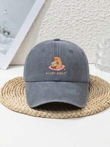 1pc Unisex Cute Capybara Design Adjustable Casual Sports Beach Animal Print Retro Style Polyester Soft Top Peaked Cap, Suitable For Spring, Summer, Autumn, Winter