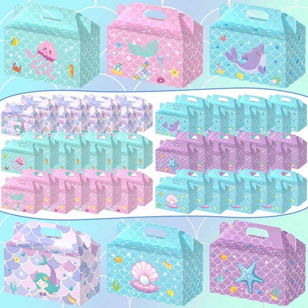Caja de regalo de 12/18/24 piezas con temática de sirena submarina, caja de regalo de fiesta de sirena, bolsa de regalo, caja de regalo de dulces, accesorios para fiesta de cumpleaños de sirena submarina, caja de regalo de almacenamiento