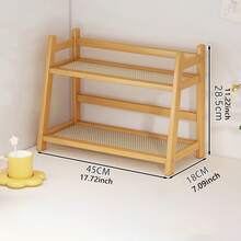 Imitate Rattan Cream-Color Storage Rack, Double-Layer Desktop Organizer Holder For Cups, Dorm, Kitchen - Multicolor - View 5
