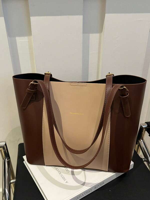 New Arrival Fashionable Contrast Color Large Capacity Tote Bag, Korean Style Casual Handbag For Women, Spring Shoulder Bag