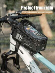 Cycling Handlebar Bag, Black, Water-Resistant, Touch Screen Phone Pouch, Tool Storage, Mountain Bike Bag, Bicycle Front Beam Bag, Cycling Organizer Bag, Portable Outdoor Carry Pack, Hands-Free, Black, Summer, Gift