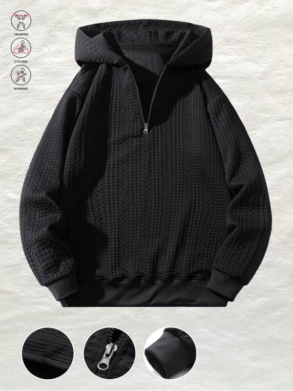 Men's Solid Color Textured Hoodie, Designed With Ribbed Knit Fabric For A More Fashionable Look, Casual And Versatile For Daily Wear