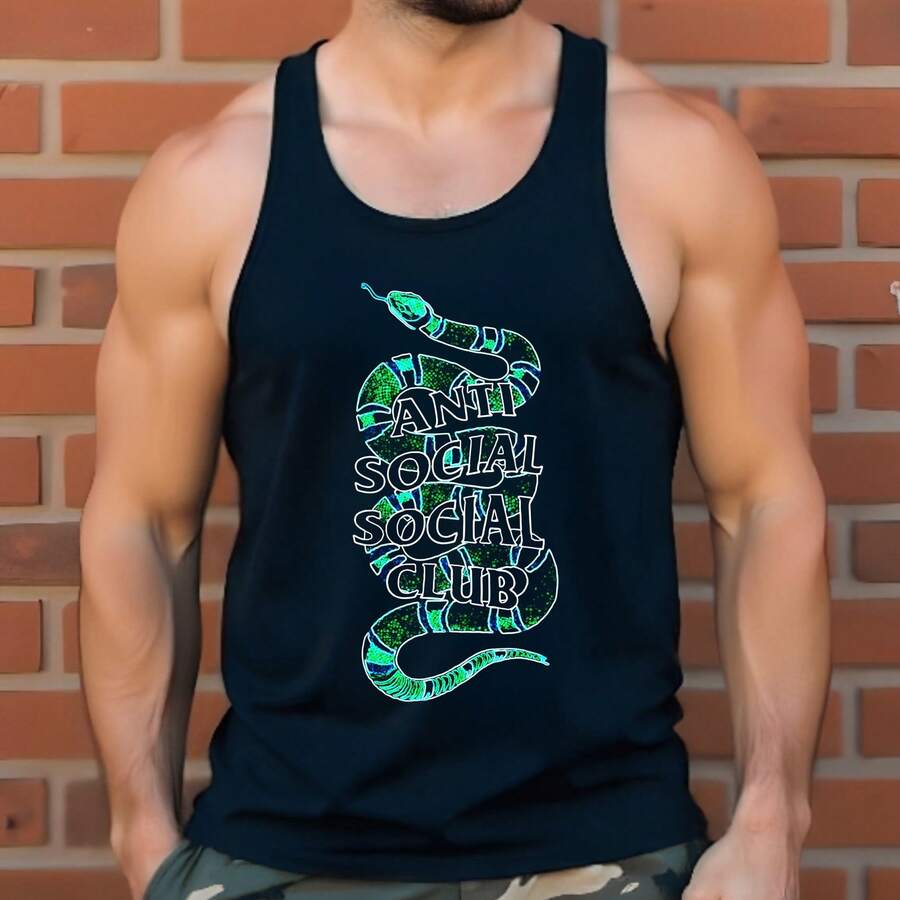 PLAYERA OLIMPICA ANTI SOCIAL DEPORTIVA URBAN CASUAL BOXEO MODA FITNESS ENTRENAMIENTO EJERCICIO ATLETISMO POWERLIFTING PESAS CULTURISMO OH210 - Negro - Ver 1
