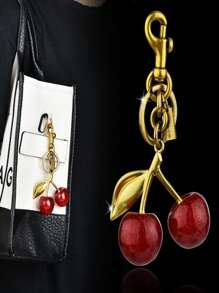 1 Pieza Colgante de llavero en forma de cereza grande de rojo, dije de cereza brillante de resina y metal, accesorio de decoración regalo para novia, mamá, mujer