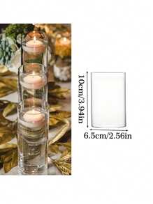 1pc, Glass Cylindrical Clear Candle Holder, Wedding Centerpiece Decoration, Easter And Thanksgiving Glass Cylindrical Vase For Wedding Centerpiece, Floating Candle Vase Flower Decoration, Wedding Ornaments, Ornament Candle Holder