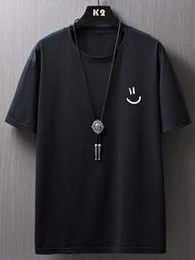 Manfinity Homme Hombres Camiseta con estampado de dibujos animados - Negro - Ver 1