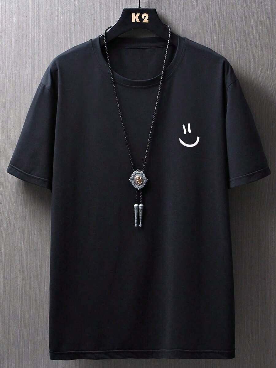 Manfinity Homme Hombres Camiseta con estampado de dibujos animados - Negro - Ver 1