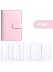 1pc A6 Faux Leather Budget Planner Set With 12 Zipper Bags - Cash/Card Organizer For Daily Office Use