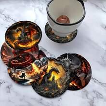 8pcs/Set Vintage Dragon Shaped Wooden Coasters, Heat Resistant Decorative Coffee & Tea Cup Mat, Perfect Gift For Home, Restaurant, Housewarming, Parents & Friends, 200 Sets/1600pcs - Multicolor - View 5