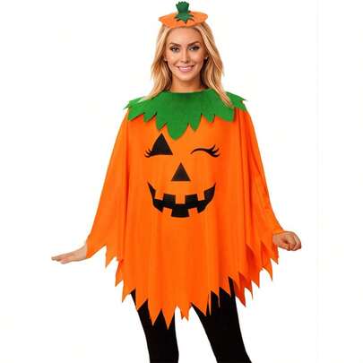1 件成人女士万圣节南瓜服装/南瓜披肩、南瓜服装披肩、服装、头饰、派对服装套装、成人女士万圣节服装套装