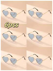 1pair, 2pair, 3pair, 6pair Women Metal Frame Heart-Shaped Fashion Fashion Glasses, Very Suitable To Express Love On Valentine's Day With These Colorful Heart-Shaped Glasses, Stylish And Sweet. Suitable For Valentine's Day, Beach, Outdoor Travel And Daily Accessories, For Summer Beach Vacation,Outdoor,Travel