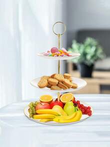 1 套简易三层纸杯蛋糕架、圆形塑料分层托盘、纸杯蛋糕塔、白色塑料纸杯蛋糕托、婚礼甜点桌装饰、派对装饰、复古桌面展示架、适用于生日、婚礼派对装饰、纸杯蛋糕层、水果甜点架