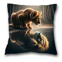 45x45cm 法国狮子印花抱枕套 - 可机洗针织面料，拉链开合，涤纶装饰靠垫套，适用于客厅、动物主题家居和卧室装饰，单面印花，建筑系列配件（不含枕芯），返校学生礼物