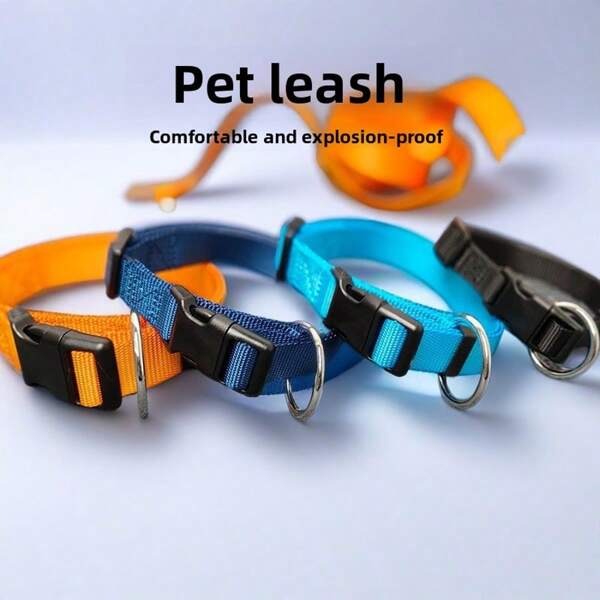 1 pezzo Set guinzaglio e collare per animali domestici, cane e gatto, in nastro intrecciato, guinzaglio e collare regolabili con fibbia, antistrappo