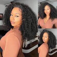 Kinky Curly Half Wig Human Hair 200% Density Wear Go Glueless Wigs Human Hair 20 Inch Curly 3 In 1 Half Wigs For Women Drawstring Seamless Flip Headband Wig Beginner Friendly01 - naturalcolor - View 3