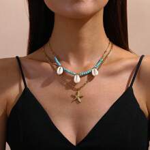 1 Pc Vintage Oval Portrait Pendant Necklace Chain, Versatile Turquoise Water Drop Faux Pearl Angel Clavicle Chain Jewelry