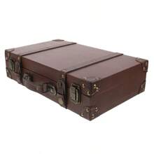OUNONA Retro Decorative Luggage Box With Leather And Wooden Material For Home Decor Light Brown Classic British Style Storage Solution