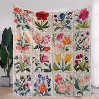 1pc Retro Creative Checked Floral Printed Blanket, Warm, Soft And Comfortable Flannel Blanket Suitable For Sofa, Bed, Car, Office, Room, Camping, Travel. An All-Season Gift Blanket.