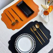 4件套餐垫，仿皮包边北欧风杯垫，餐垫，厨房配件，餐桌垫，耐热餐垫，适用于节日装饰、派对、桌面保护，可水洗易清洁，餐饮用品 - 彩色 - 查看 10