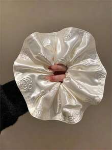 1 件优雅玫瑰花布卷曲大发圈，简单百搭发带，适合马尾辫、发髻、日常佩戴发饰、万圣节配饰、发饰、发圈 - 米色 - 查看 1