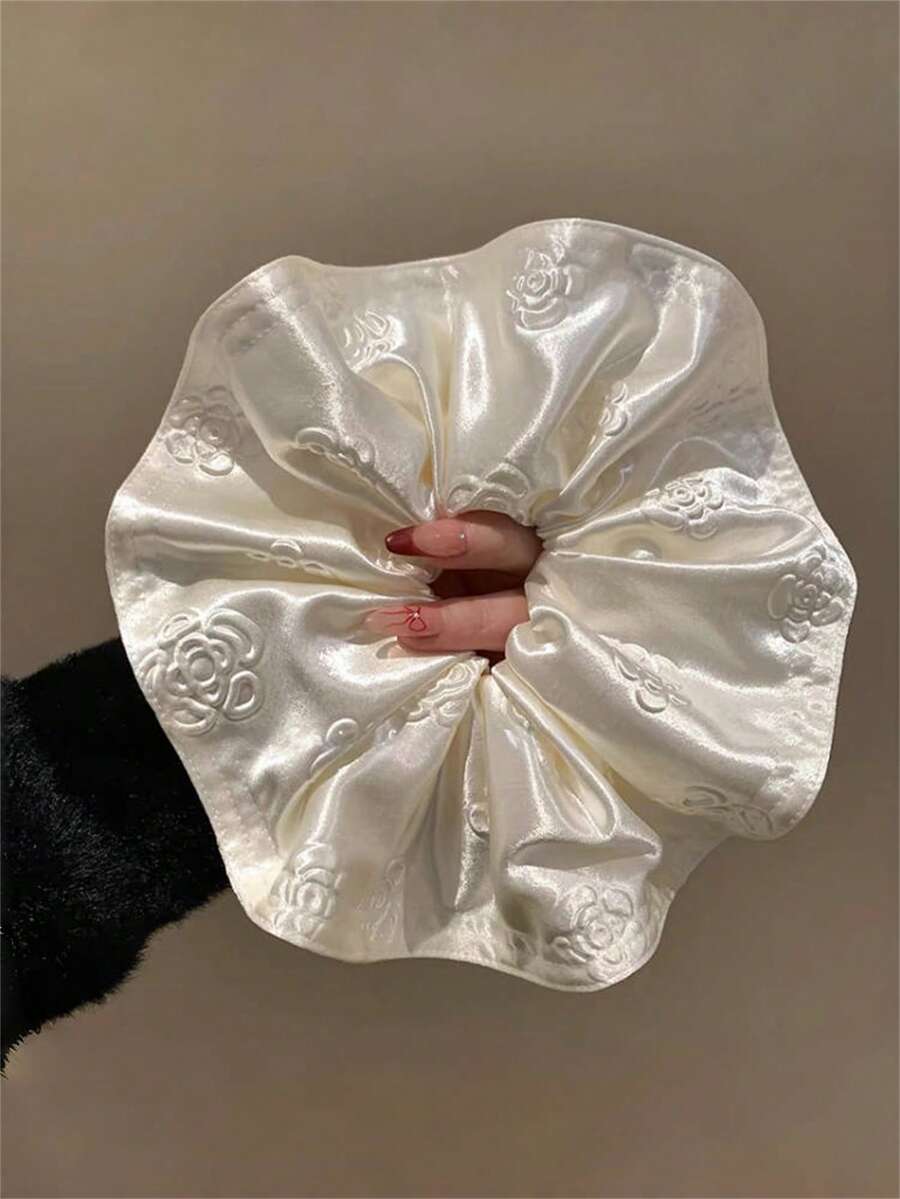 1 件优雅玫瑰花布卷曲大发圈，简单百搭发带，适合马尾辫、发髻、日常佩戴发饰、万圣节配饰、发饰、发圈 - 米色 - 查看 1