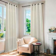 Tan Beige Linen Curtains 105 Inches Long For Living Room 2 Panel Sets Grommet Semi Sheer Curtain Drapes For Family Room Patio Glass Sliding Door Doorway Industrial Farmhouse Decor 105 Length - Multicolor - View 5