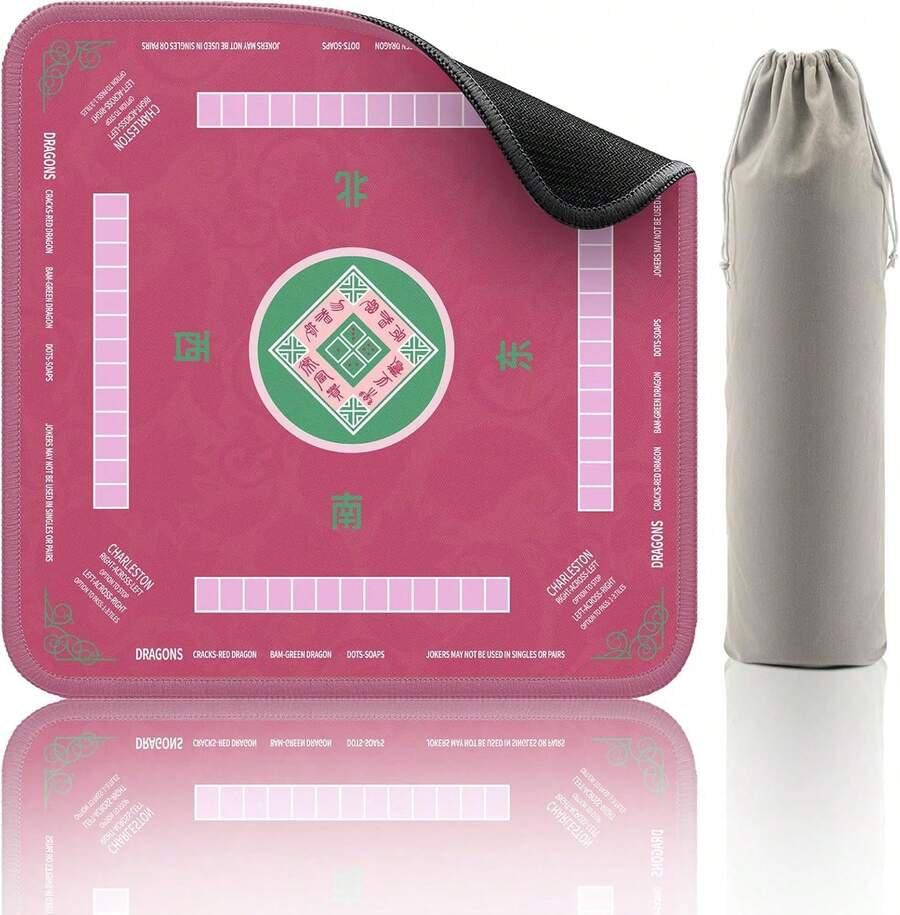 Alfombrilla para Mahjong, alfombrilla para mesa de mahjong antideslizante y con reducción de ruido, 32.4 * 32.4 pulgadas, alfombrilla para mesa de póker, juegos de mesa, juegos de cartas, juegos de fichas, dominó (rosa) - Rosa Fucsia - View 1