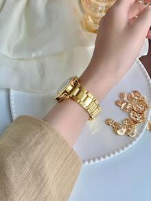 1pc Women's Fashion Elegant Gold Round Dial Quartz Watch, Suitable For Daily Decoration/Party/Gift - Gold - View 4