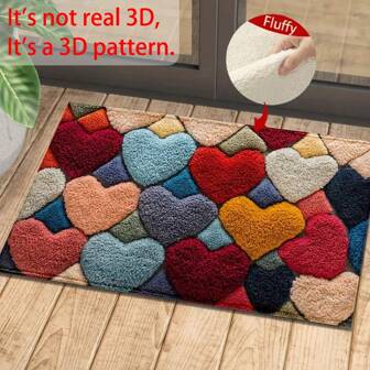 1pc Heart Pattern Themed Design Microfiber Bath Rug, Non-Slip And Super Soft Bathroom Floor Rugs, Doormat, Bathroom Water Absorption Mat, Machine Washable, Low Pile, TPR Backing, Knit Fabric, For Bathroom, Bedroom, Kitchen, Entryway, Indoor & Outdoor Use, Bathroom Accessories & Decor, Perfect New Home Gift Entryway Decor Bathroom Kitchen Decor Kitchen Rug