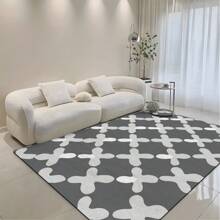 1pc Luxurious Retro Pattern Print Carpet, 1100g High-Density Faux Cashmere + TPR Washable Bottom, 0.6cm Thick, Classic Vintage Minimalist Elements, Soft Plush Area Rug, Suitable For Outdoor, Entrance, Living Room, Bedroom, Laundry Room, Bathroom, Machine Washable All-Season Large Size Mat, Home Decor