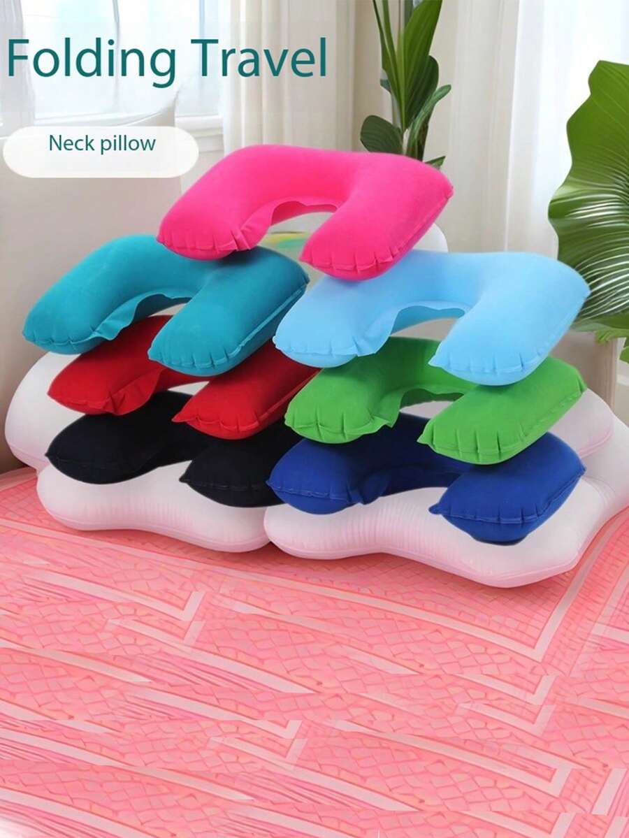 1PC, U-Shaped Inflatable Pillow, Outdoor Camping U-Shaped Pillow, Cervical Pillow, Aviation Pillow, Outdoor Airplane Pillow, Travel Pillow Inflatable Pillow - Multicolor - View 1