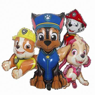  1 Set Multicolor Woof Team Dog Aluminum Film Balloons - Cartoon Design, Ali Tian Tian Style | Paw Patrol Themed Balloon Party Decoration Supplies (Chase, Rubble) - Foil Balloons For Birthday Gift
