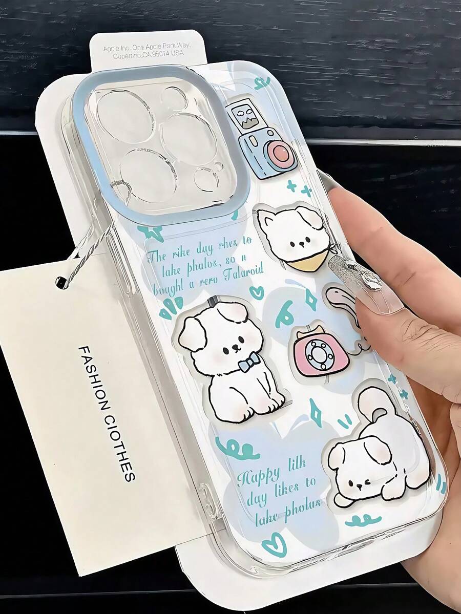 可爱卡通狗狗相机手机图案透明手机壳，兼容 15/11/12/13/14/16/S21/S22/S23/S24/S25/PLUS/ULTRA、17/17 Pro/17 Pro Max/Air、16 Pro Max，防震印花手机保护套，送给朋友或爱人的精美礼物 - 無色 - 查看 1